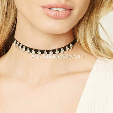 Rhinestone Choker Accessory Black Velvet Necklace For Women